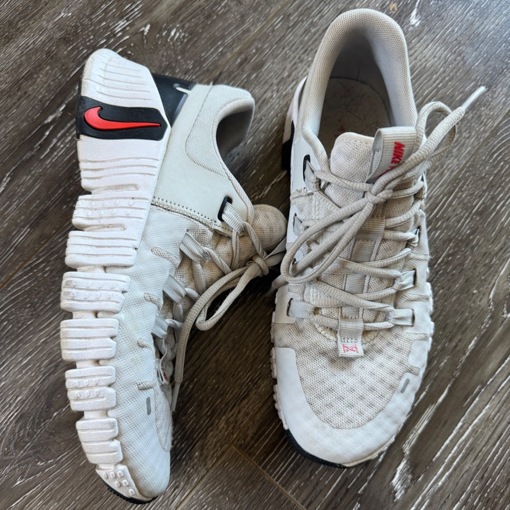Nike Beige and Black Sneakers with Red Swoosh